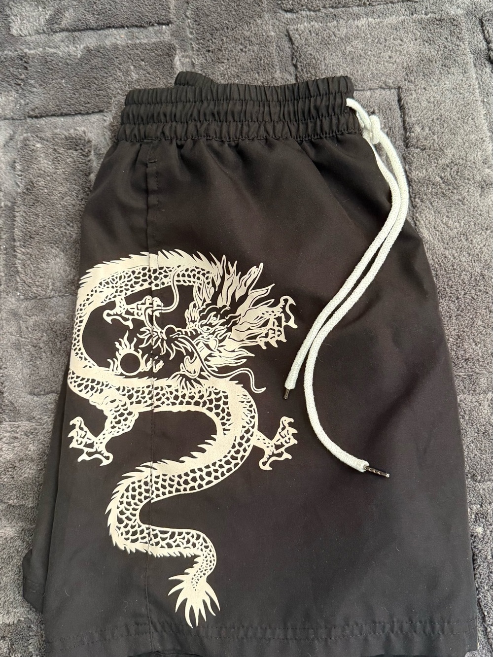 Men's Black Dragon Print Swim Shorts
